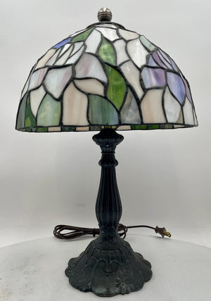 Tiffany Style Stained Glass Round Bronze Base Desk Lamp