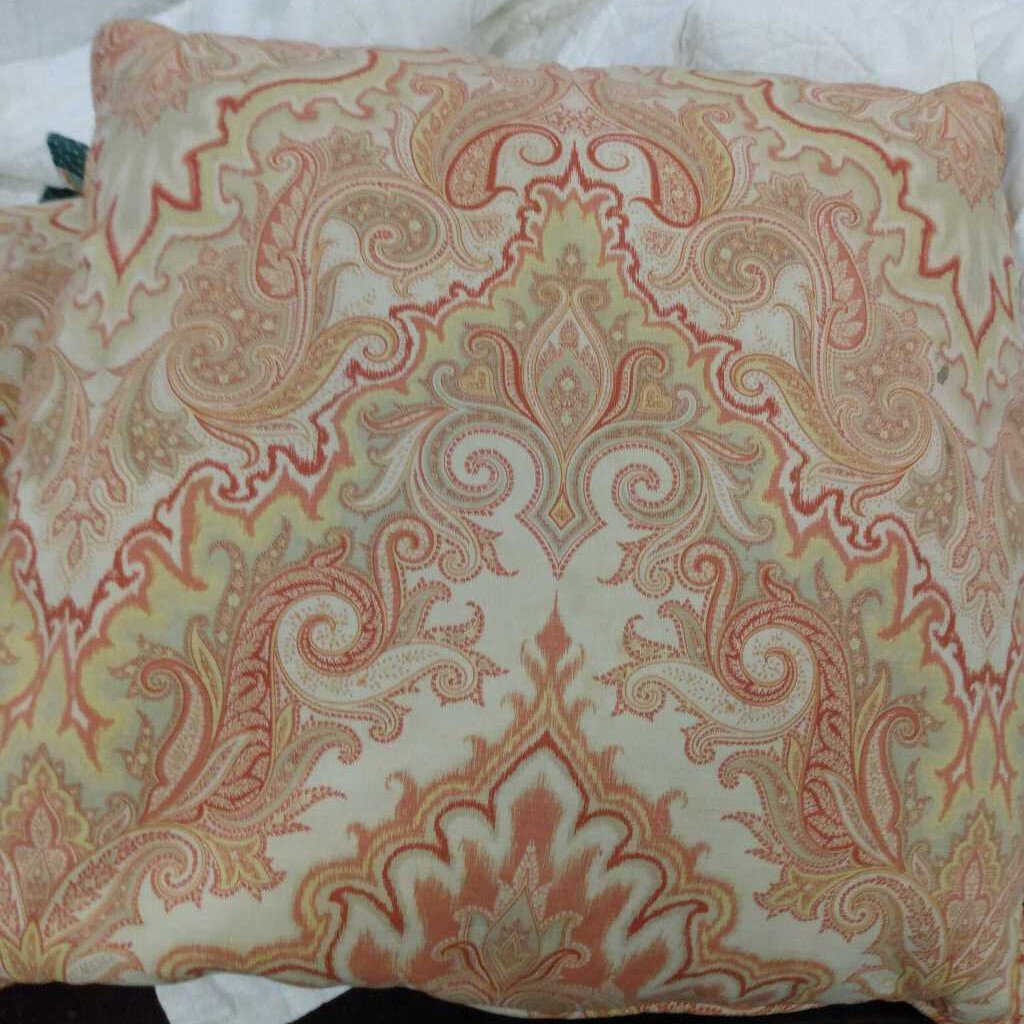 Peach Paisley Feather Throw Pillow