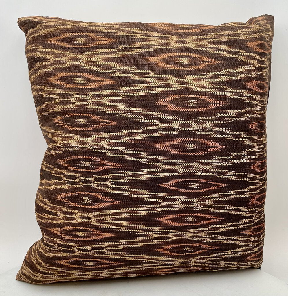 Dark Brown Diamond Guatemalan Print Outdoor Fabric Throw Pillow