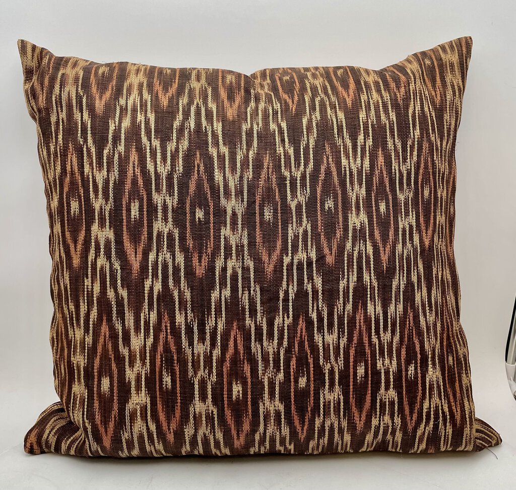 Dark Brown Diamond Guatemalan Print Outdoor Fabric Throw Pillow