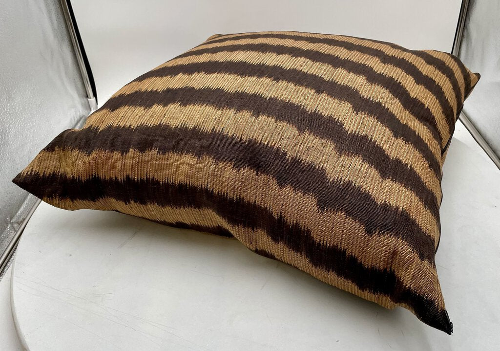 Brown and Gold Striped Outdoor Fabric Throw Pillow