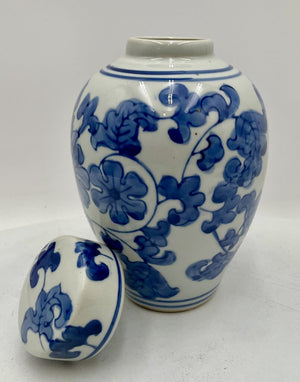 Three Hands Corp Home Goods Modern Blue White Floral Motif Lidded Porcelain Ginger Jar