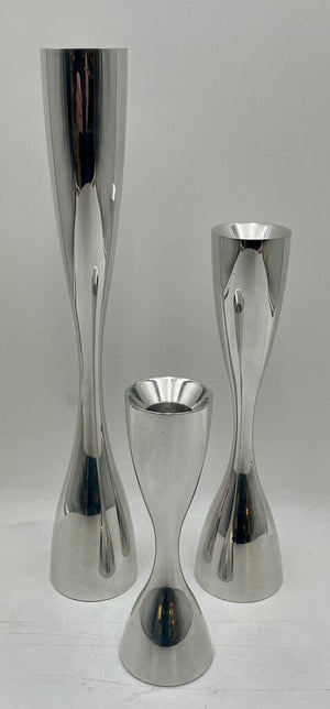 Vintage Nambe Studio Karim Rashid Tapered Silver Candle Stick Holders #6029-31 (3Pcs)