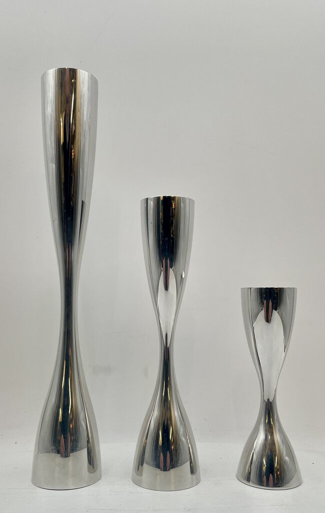 Vintage Nambe Studio Karim Rashid Tapered Silver Candle Stick Holders #6029-31 (3Pcs)