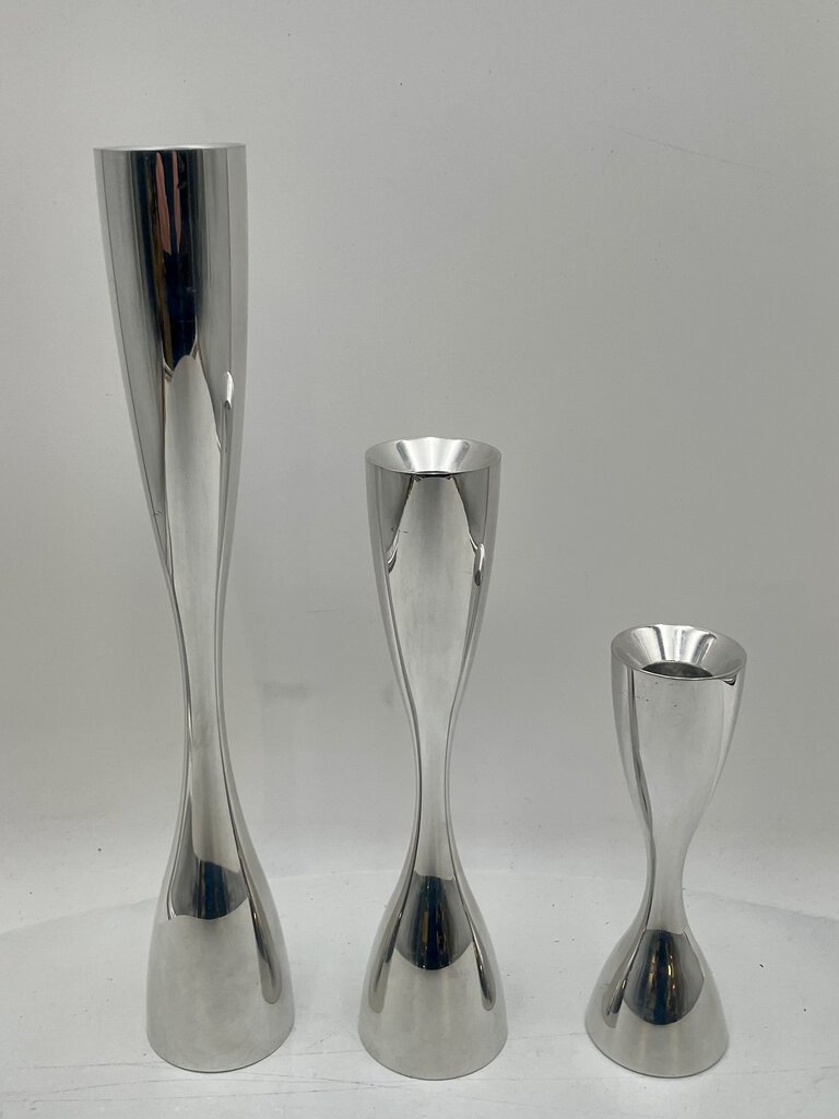 Vintage Nambe Studio Karim Rashid Tapered Silver Candle Stick Holders #6029-31 (3Pcs)