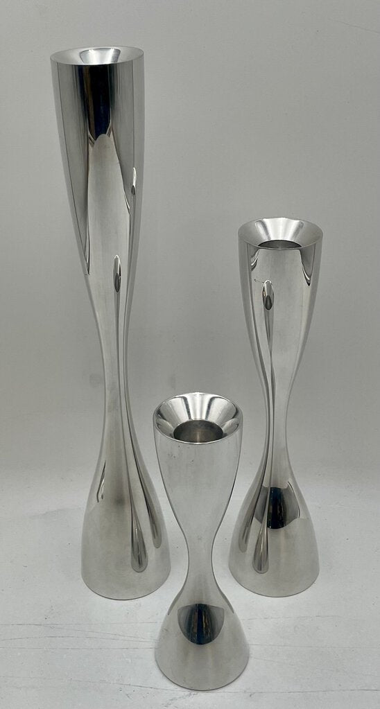 Vintage Nambe Studio Karim Rashid Tapered Silver Candle Stick Holders #6029-31 (3Pcs)