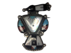 Silver pin Mother of pearl, Onyx, Turquoise, Coral by Miss Daisy's Consignment & Auction House