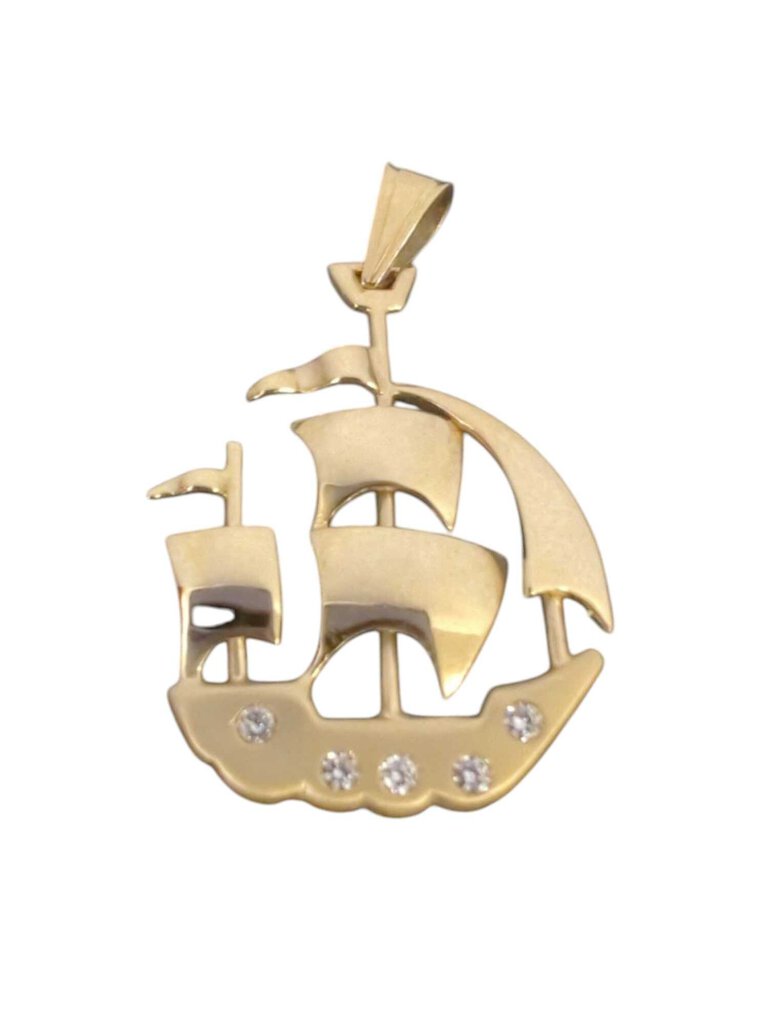 Ship Pendant 14k Gold w/ Diamonds