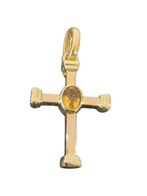 Cross Pendant 14k Gold w/ Yellow Topaz