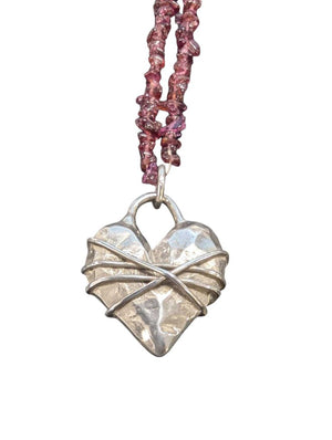 Heart Pendant w/ stone Necklace w/ Tourmaline