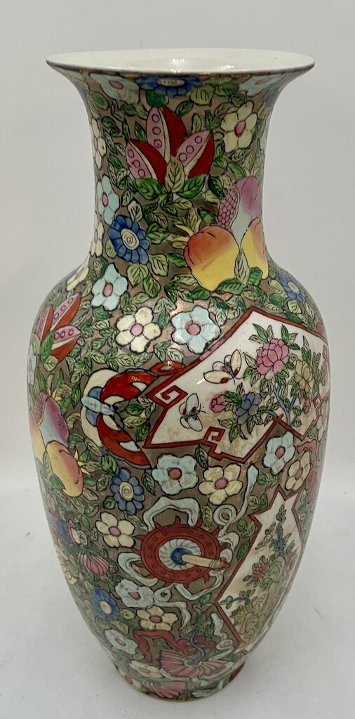 Asian Style Famille Rose Hand Painted Enameled Floral Porcelain Long Neck Vase