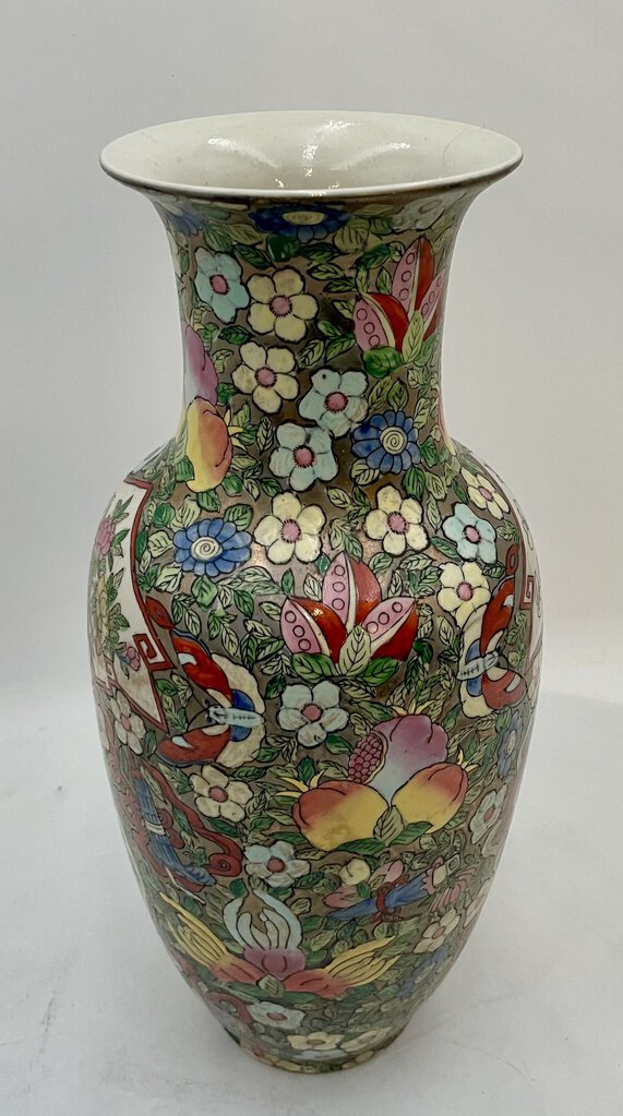 Asian Style Famille Rose Hand Painted Enameled Floral Porcelain Long Neck Vase