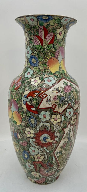 Asian Style Famille Rose Hand Painted Enameled Floral Porcelain Long Neck Vase