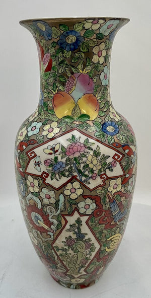 Asian Style Famille Rose Hand Painted Enameled Floral Porcelain Long Neck Vase