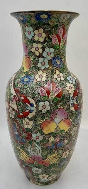 Asian Style Famille Rose Hand Painted Enameled Floral Porcelain Long Neck Vase