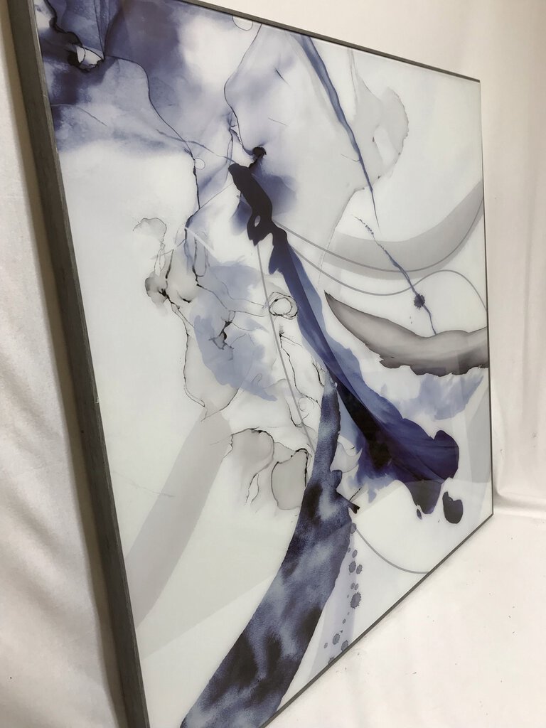 Abstract Glass Framed Blue Toned Wall Art 32x32