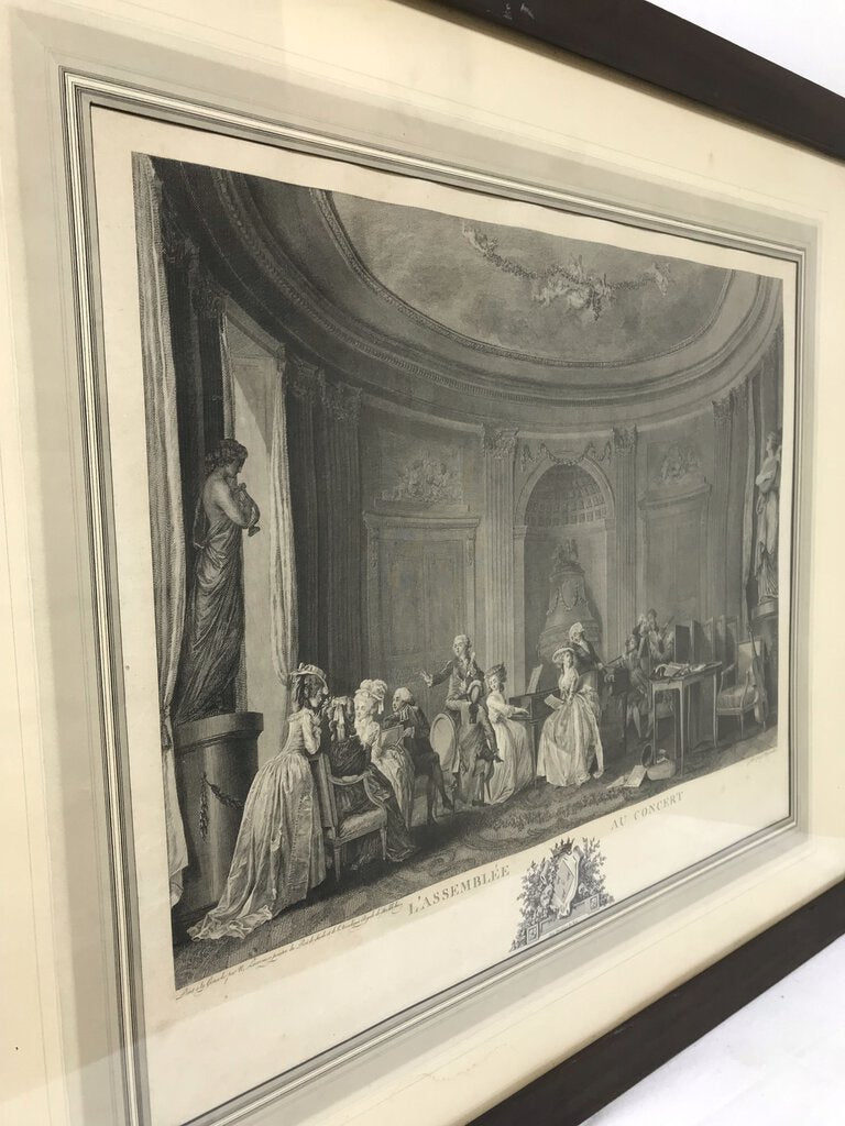Antique Etching "L'assemblee Au Concert" 25x31