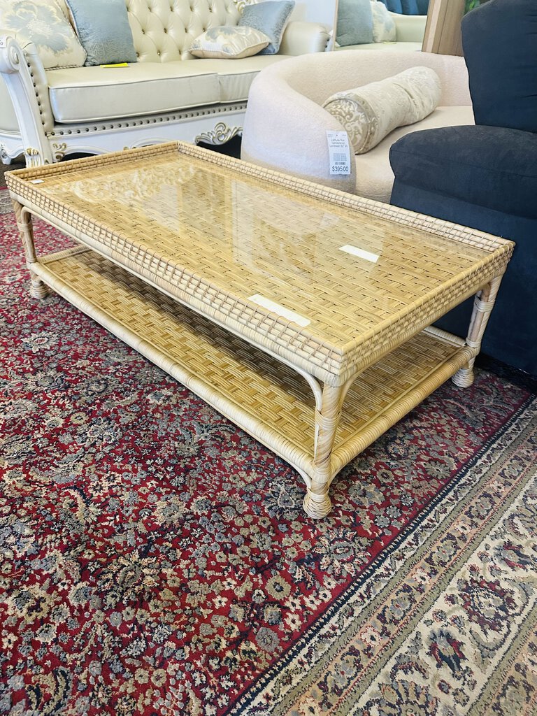 Serena & Lily South Sea Rattan Coffee Table MSRP $1100 (25x49x16)