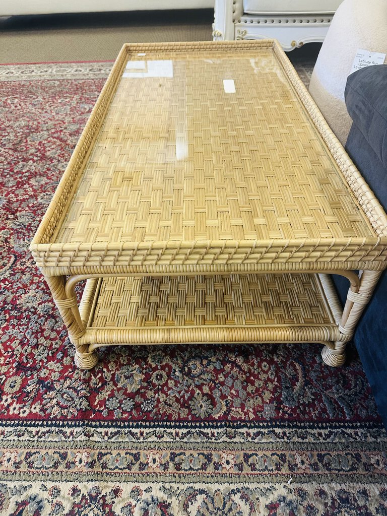 Serena & Lily South Sea Rattan Coffee Table MSRP $1100 (25x49x16)