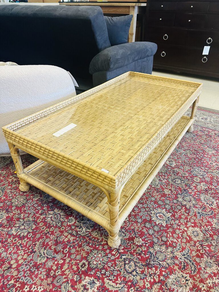 Serena & Lily South Sea Rattan Coffee Table MSRP $1100 (25x49x16)