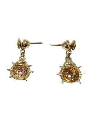 Drop Down Ladybug earrings w/ Rubellites 18k Gold