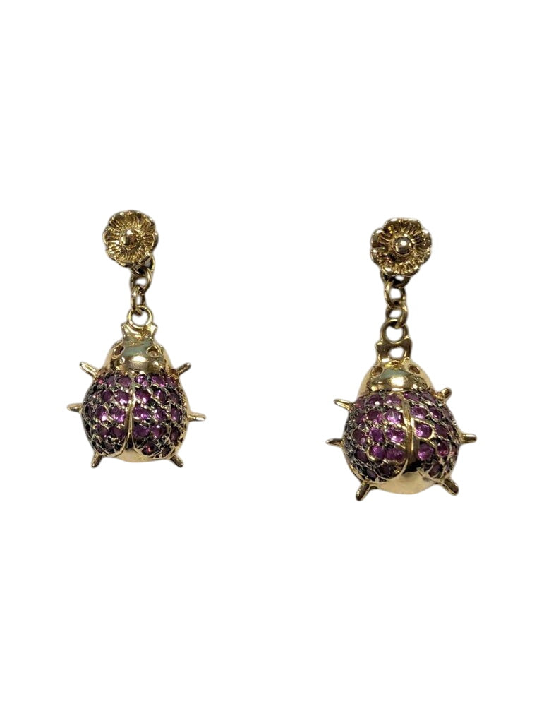 Drop Down Ladybug earrings w/ Rubellites 18k Gold by Miss Daisy's Consignment & Auction House