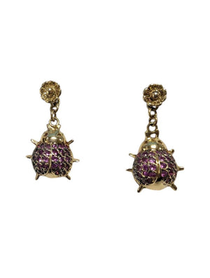 Drop Down Ladybug earrings w/ Rubellites 18k Gold