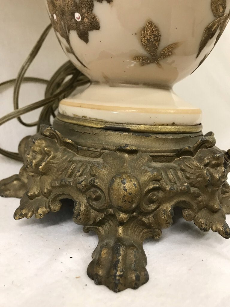 Victorian Claw Footed Brass/Marble White/Gold Ornate Table Lamp