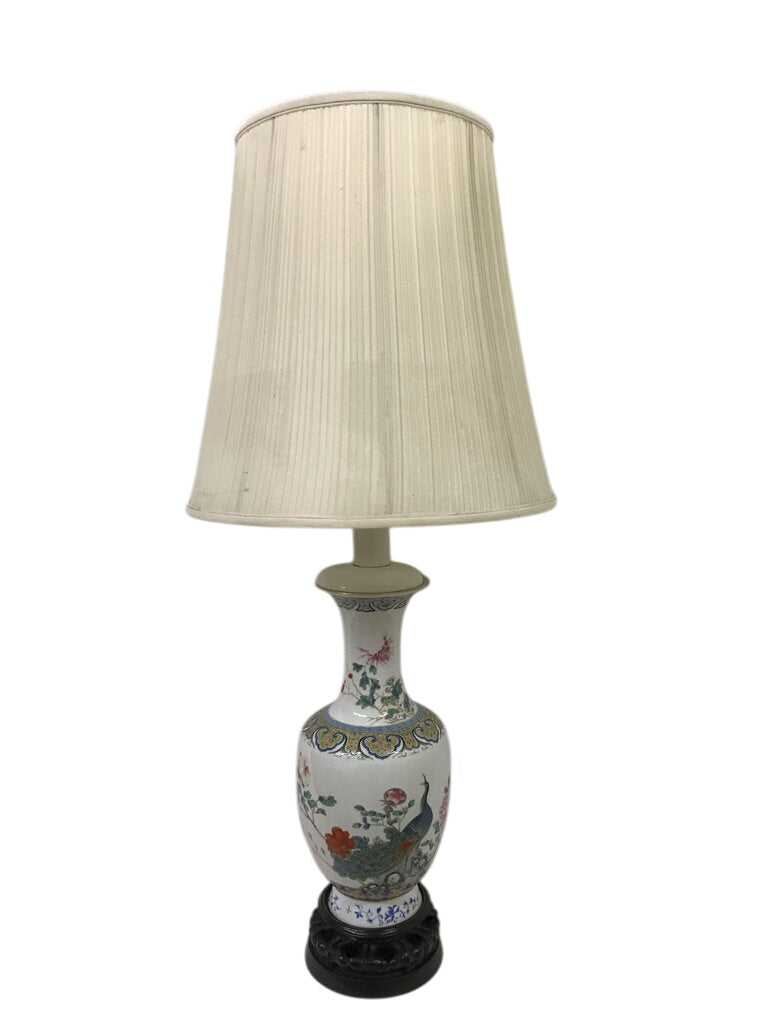 Vintage Chinese Porcelain Famille Peacock Floor Lamp Pair by Miss Daisy's Consignment & Auction House