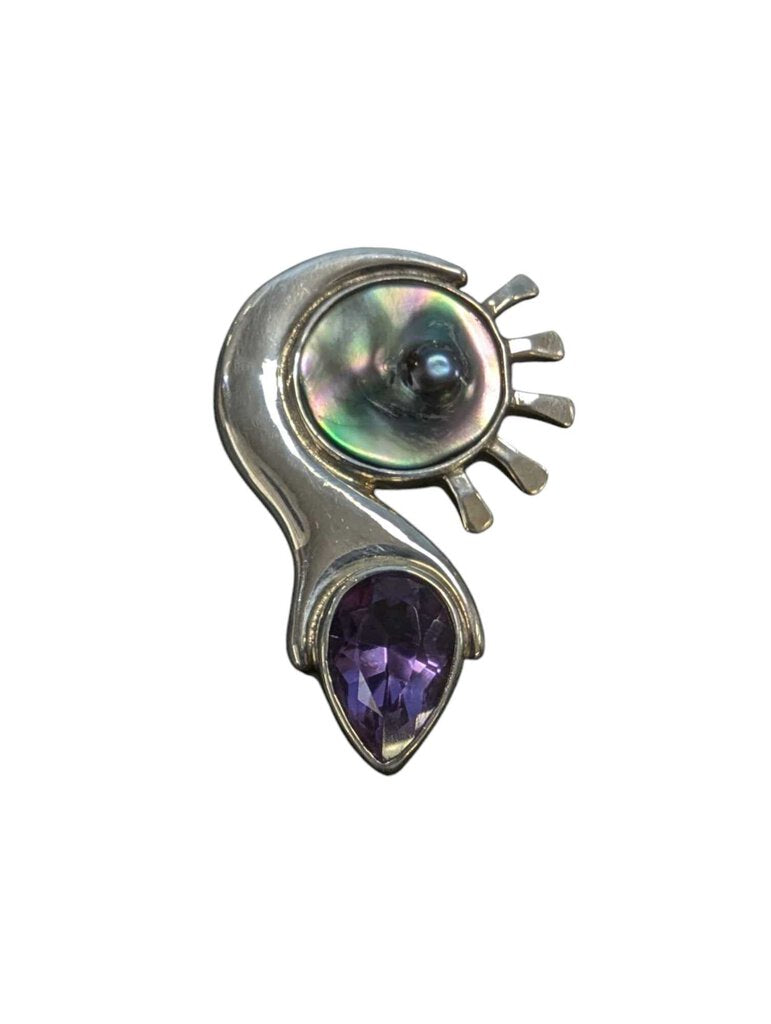 Silver Pendant w/ Abalone & Amethyst 950