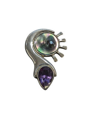 Silver Pendant w/ Abalone & Amethyst 950