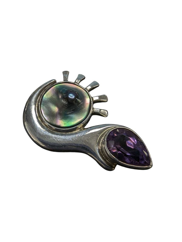 Silver Pendant w/ Abalone & Amethyst 950