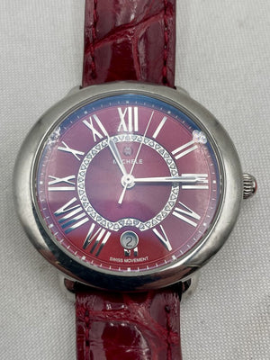 Michele Red Serein 16 Diamond Dial SS Watch