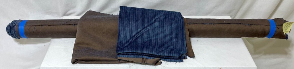 Blue Striped Chenille Upholstery Fabric w/ 2 Loose Scraps