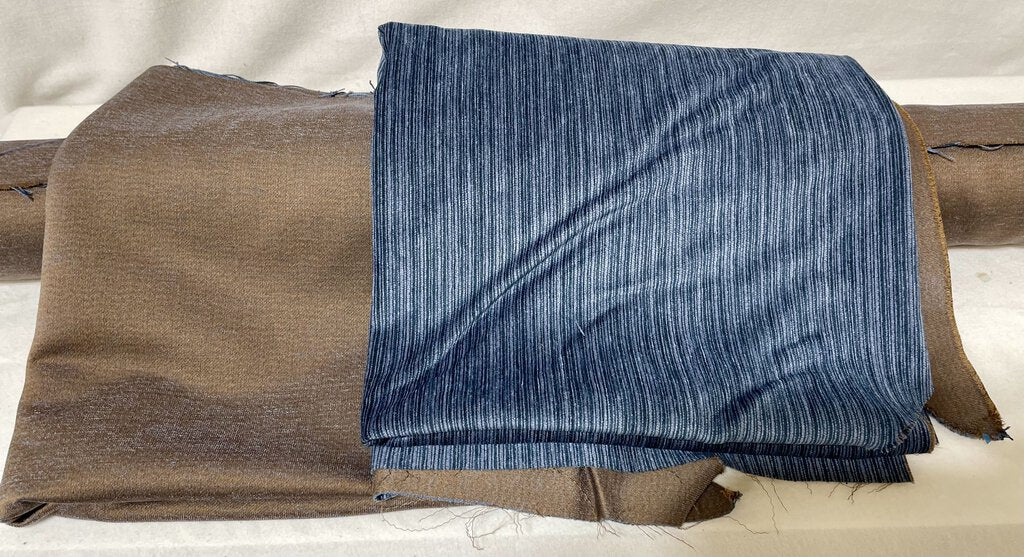 Blue Striped Chenille Upholstery Fabric w/ 2 Loose Scraps