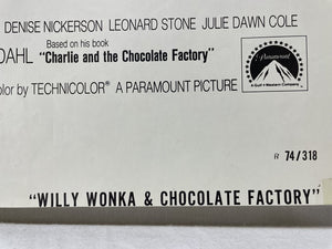 Original 1974 Willy Wonka and The Chocolate Factory One Sheet Movie Poster Near Mint Folded