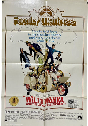 Original 1974 Willy Wonka and The Chocolate Factory One Sheet Movie Poster Near Mint Folded