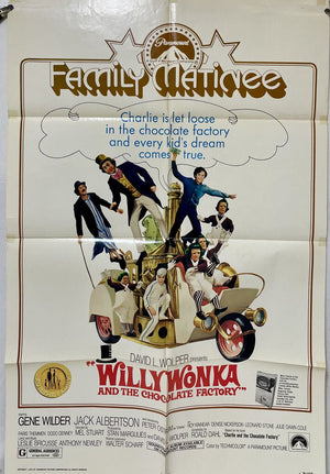 Original 1974 Willy Wonka and The Chocolate Factory One Sheet Movie Poster Near Mint Folded