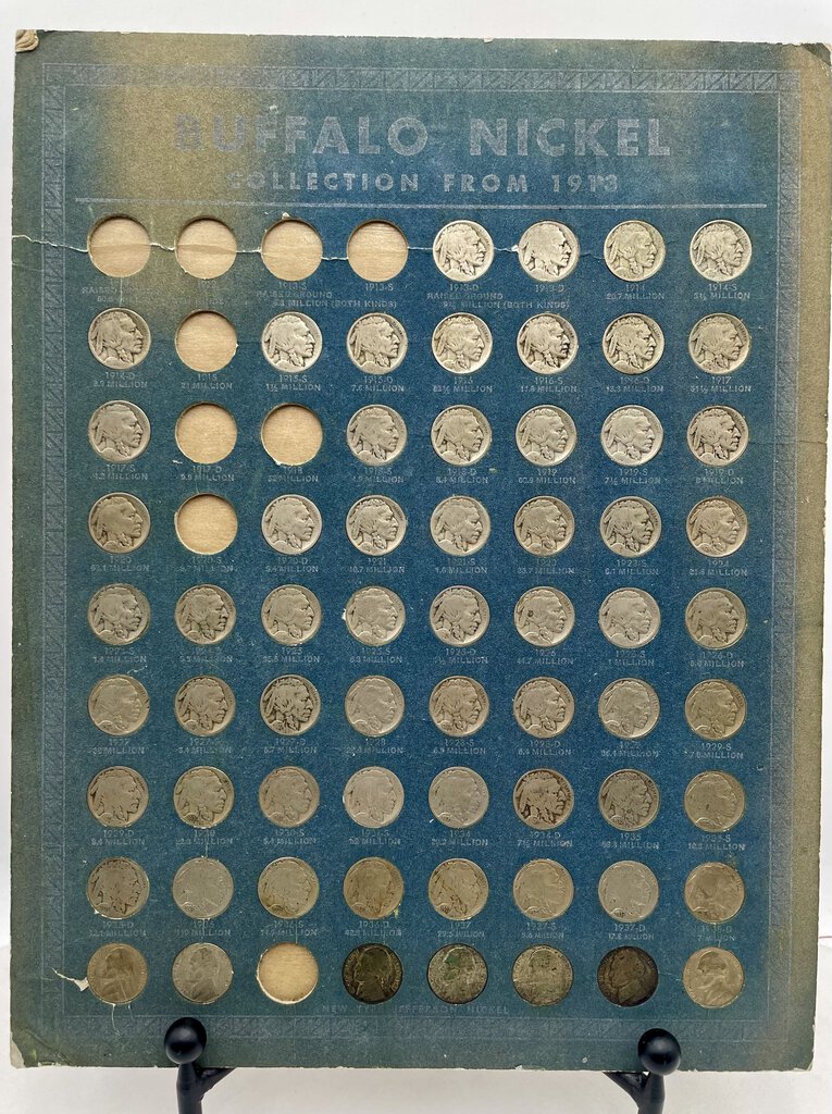 1913-38 Buffalo Head Nickel Collection 56 Coins Plus 7 First Series Jefferson Head (63 Pcs)