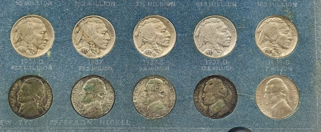 1913-38 Buffalo Head Nickel Collection 56 Coins Plus 7 First Series Jefferson Head (63 Pcs)