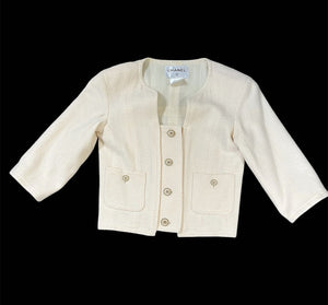 CHANEL 14C Wool Ecru Jacket Gold CC Buttons EU 34/US 4