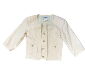 CHANEL 14C Wool Ecru Jacket Gold CC Buttons EU 34/US 4