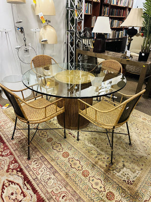 Rattan 54" Glass Top Dining Table + 4 Chairs