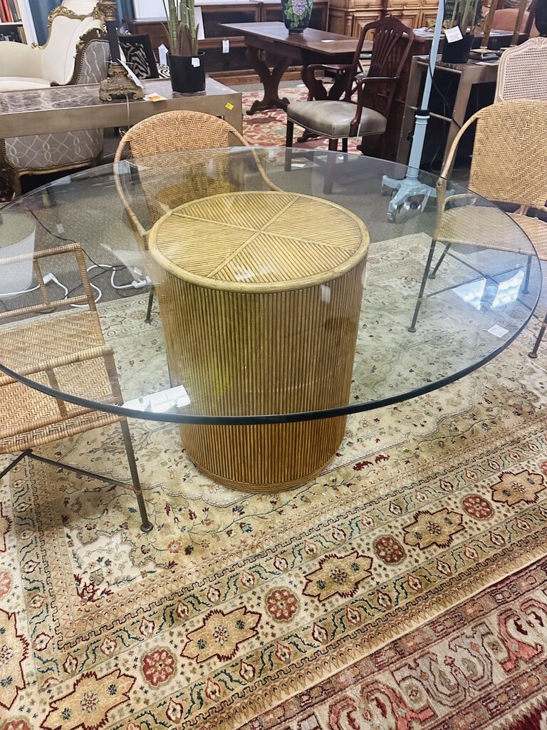 Rattan 54" Glass Top Dining Table + 4 Chairs