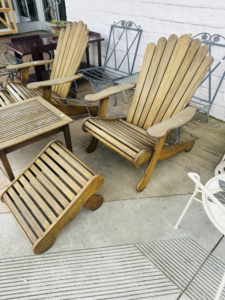 Teak Adirondack Chairs + Footstools + Side Table (5 piece)