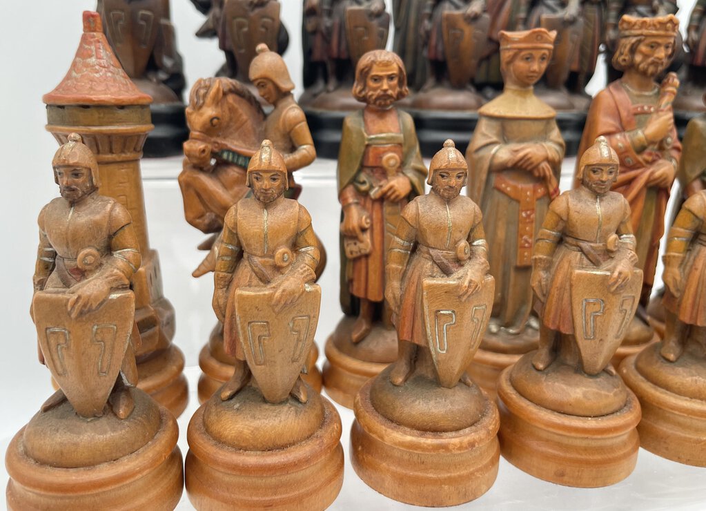 Mid 20th C. ANRI King Arthur Chess Piece Set (32 Pcs)