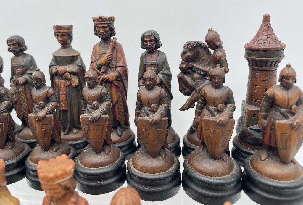 Mid 20th C. ANRI King Arthur Chess Piece Set (32 Pcs)