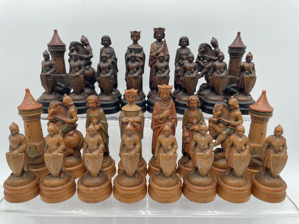 Mid 20th C. ANRI King Arthur Chess Piece Set (32 Pcs)