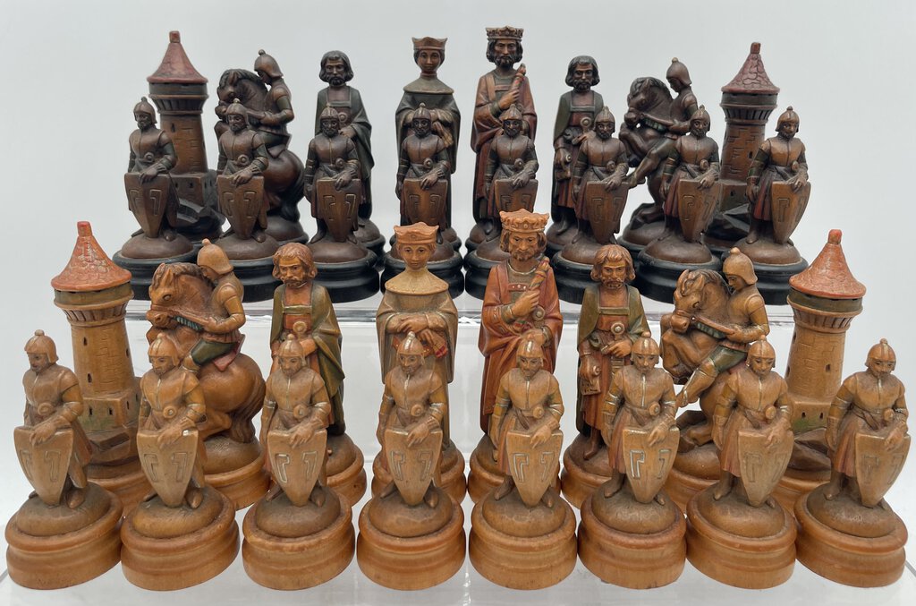 Mid 20th C. ANRI King Arthur Chess Piece Set (32 Pcs)