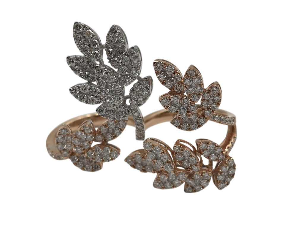 Diamond W/ Rose Gold & Platinum 2 Finger Statement Ring (198 Diamond Count)